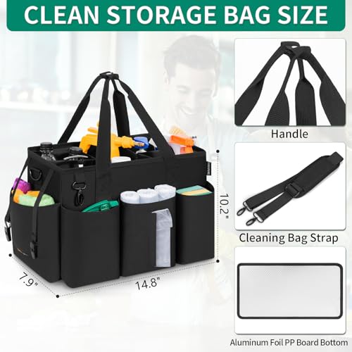 IBVIVIC Wearable Cleaning Caddy Bag, Cleaning Caddy Bag for Housekeeper Large Capacity Cleaning Supplies Organizer with Adjustable Shoulder Strap Kitchen Cleaning Supplies Bag for Cleaners (Black) - color: Black