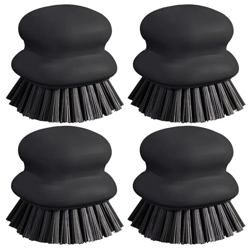 Dish Brush with Handle, Kitchen Scrub Brushes for Cleaning, Dish Scrubber with Nylon bristles for Sink, Pots, Pans(4Pack Black Nylon bristles) - style: 4Pack Black Nylon bristles