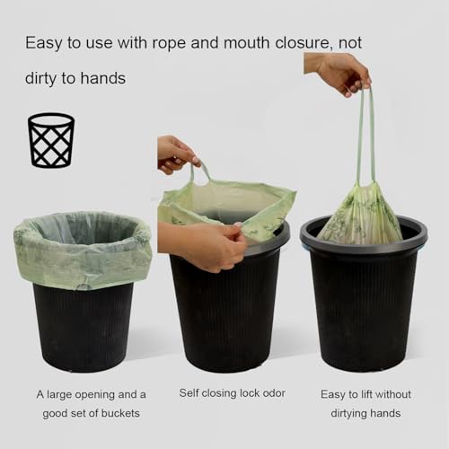 300 Count No-Tear Large Trash Bags Drawstring - Extra Thick Green Large Garbage Bags Unscented Strong Plastic Waste Basket Liners for Kitchen Car Office (45x45cm)