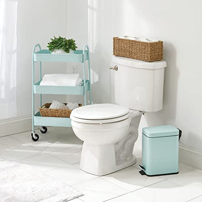 mDesign Small Modern 1.3 Gallon Rectangle Metal Lidded Step Trash Can, Compact Garbage Bin with Removable Liner Bucket and Handle for Bathroom, Kitchen, Craft Room, Office, Garage - Light Mint Green - color: Light Mint Green, size: 1.3 Gallon