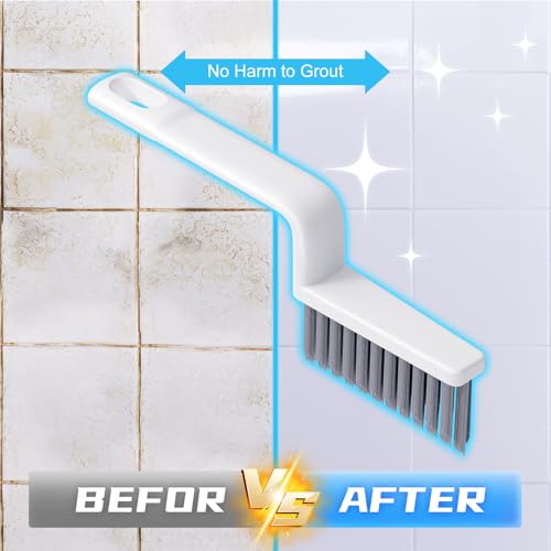 MIXVOVA V-Shaped Grout Cleaner Brush, 3 Pcs Grout Brushes for Tile Floor, Handheld Grout Cleaning Brushes Set with 3 Hooks for Shower, Bathroom, Kitchen, Home Use, Stiff Bristle