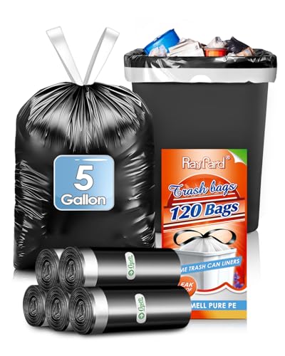 5 Gallon (fit 18-20L)120 Counts Strong Drawstring Trash Bags, Small Plastic Garbage Bags Trash Can Liner for Home Office Kitchen Bathroom Bedroom, Black Waste Basket Liners - style: 120-5 Gallon-Black