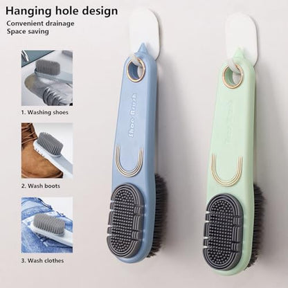 2 Pack Laundry Stain Brush Multi Cleaning Brush Double-Sided Soft Bristle Cleaning Brush Long Handle Laundry Brush for Stain Removal Shoes Clothes Scrub Brush Silicone Soft Brush, Sole Cleaning