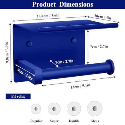 Tindbea Toilet Paper Holder with Shelf Adhesive or Screw Wall Mounted Toilet Paper Roll Dispenser Storage, Stainless Steel Bathroom Shelf Holder Accessories (Klein Blue) - color: H-klein Blue