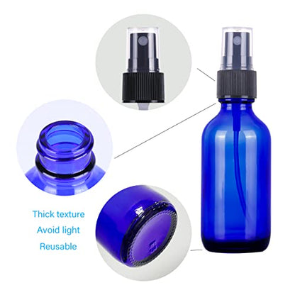 LUFEVRM 2oz Blue Glass Spray Bottles,Empty Small Perfume Travel Refillable Reusable Fine Mister Spray Bottle for Hair,Cleaning Solutions,Aromatherapy and Essential Oil with Extra Nozzle(2 Pack) - color: Blue, size: 2 pack