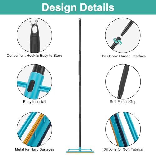 Carpet Rake for Pet Hair Removal Tool, Reusable Pet Hair Remover Broom with 56” Long Handle, Cat & Dog Hair Carpet Scraper for Rugs Mats Couch