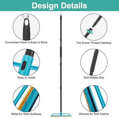 Carpet Rake for Pet Hair Removal Tool, Reusable Pet Hair Remover Broom with 56” Long Handle, Cat & Dog Hair Carpet Scraper for Rugs Mats Couch