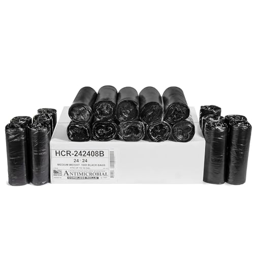 Aluf Plastics High Density Trash Bags, 10 Gallon, 1000 Count, 8 Micron (eq), 24" x 24", Black, for Bathroom, Office, Industrial, Commercial, Janitorial, Municipal, Recycling - color: Black, style: 7-10 Gal, 8 Micron Equiv, 1000 Count