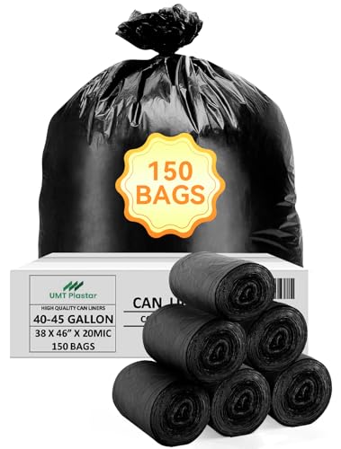 UMT Plastar 150 Count 40-45 Gallon Heavy Duty Black Trash Bags, 38x46 Inch Leak-Resistant Garbage Bags