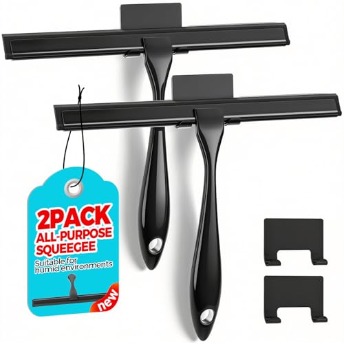 ALFLOD 2PACK 10-Inch Black All-Purpose Shower Squeegee for Shower Doors, Tile Shower Walls, Bathroom, Window, Glass and Car Windshield, Mirrors and Kitchen-Stainless Steel - color: Black, size: 10 Inch