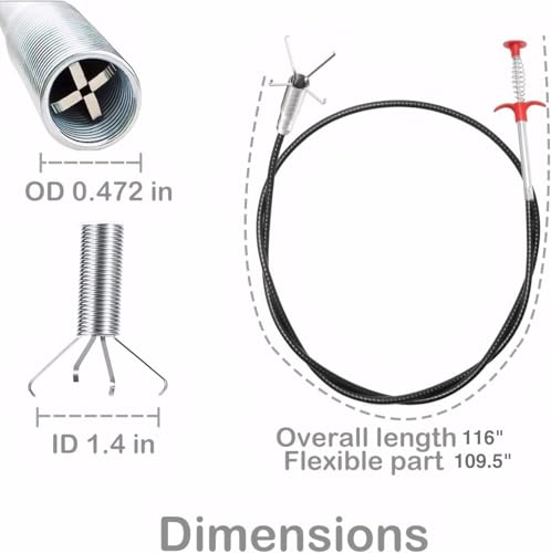 116 Inch Extra Long Drain Snake Grabber, Flexible 4-Claw Pickup Tool for Sink, Shower, Bathtub Drains and Hard-to-Reach Areas - style: 116 in.