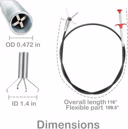 116 Inch Extra Long Drain Snake Grabber, Flexible 4-Claw Pickup Tool for Sink, Shower, Bathtub Drains and Hard-to-Reach Areas - style: 116 in.