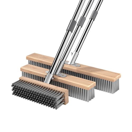 Generic Stainless Steel Wire Scrub Brush Deck Floor Brush Remover Floor Cleaning Tool with Long Handle for Rough Surface Patio, 30cm - size: 30cm