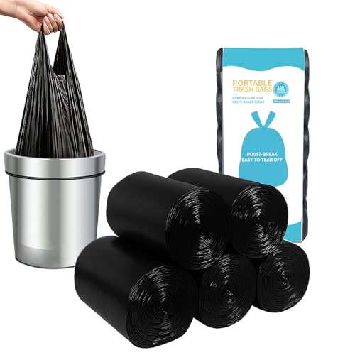 MakMeFre 5Rolls 4Gallon Portable Trash Bags,Thicken Small Garbage Bags for Office,Bedroom,Kitchen Waste Bin(150Counts,Black) - style: 4Gallon(150Counts)BlackColor