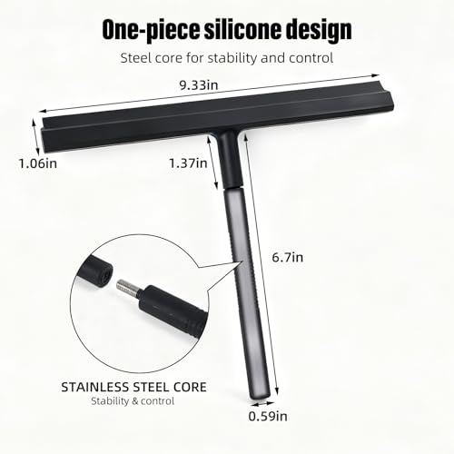 Shower Squeegee for Glass Doors with Detachable Handle, Silicone Window Squeegee for Shower Glass, Streak-Free Bathroom Cleaner for Mirrors, Windows & Tile