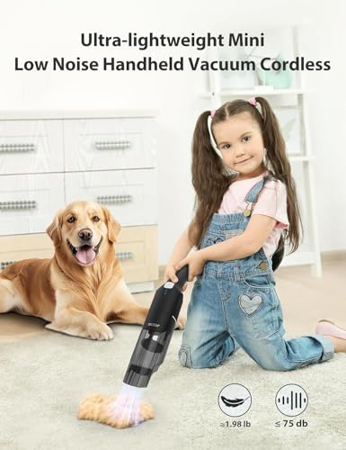 Cordless Handheld Vacuum,15KPA Powerful Car Vacuum,2-Speed,2 Charging Methods,Wireless Charger,Ergonomic Handle,Portable Rechargeable Vacuum Cleaner for Car,Home