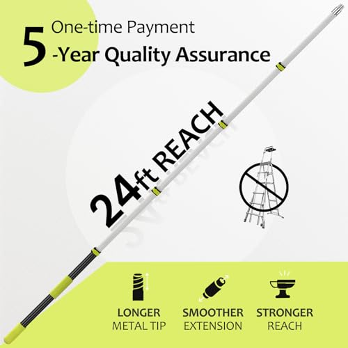 【Upgrade Anti Rotation 】 30FT High Reach Duster Kit,(18FT+6FT) Lightweight Aluminum Alloy Extension Rod,7-Piece Set,210° Steering Head Clean Various Angle,for Cleaning Ceiling,High Wall - size: 25FT