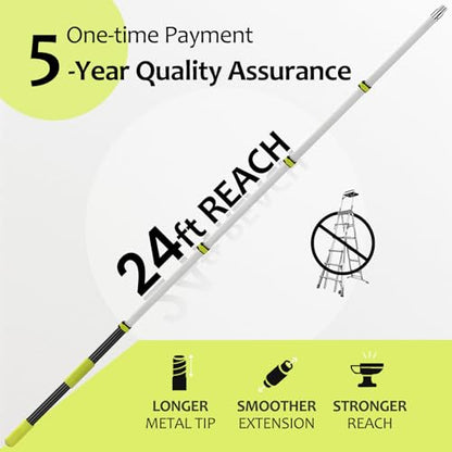 【Upgrade Anti Rotation 】 30FT High Reach Duster Kit,(18FT+6FT) Lightweight Aluminum Alloy Extension Rod,7-Piece Set,210° Steering Head Clean Various Angle,for Cleaning Ceiling,High Wall - size: 25FT