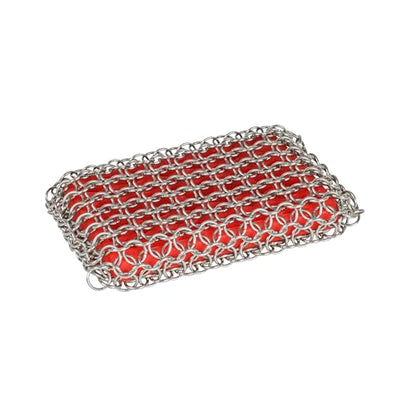 Lodge Chainmail Scrubbing Pad - Heavy Duty Stainless Steel Cast Iron Scrubber with Silicone Grip - Reusable Cleaning Pad for Cookware & Kitchen Essentials - Red | bike-oils