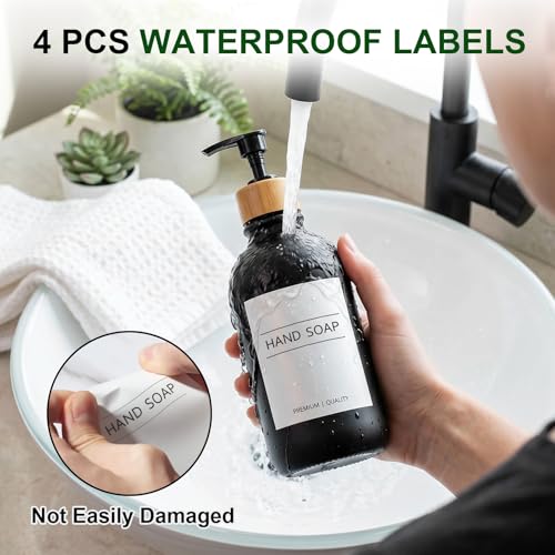 KASUNTING Black Soap Dispenser, 4 Pack Hand Soap Dispenser Bathroom with Bamboo Pump,17 Fl Oz Plastic Hand and Dish Dispenser Set for Kitchen, Refillable Liquid Soap and Lotion Dispensers Bottle - color: Black, size: 4 Bottles