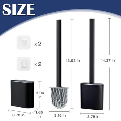Toilet Brush and Holder Set, Wall Mounted Toilet Bowl Brush Head with Silicone Bristles, 2 Pack Black Compact Size for Storage and Organization Scrub Brush for RV Bathroom Accessories