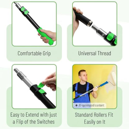 Bates- Telescopic Extension Pole, 3 Ft, Aluminum Alloy, Sturdy Multi-Purpose Extension Pole with Flip-Lock Design for Painting, Dusting and Cleaning - color: Black and Green, size: 3 Ft, 1 Pack