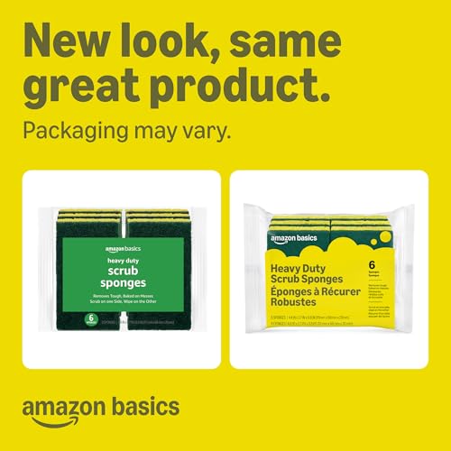 Amazon Basics Heavy Duty Dual-Sided Scrub Sponges, Reusable, 4.4 x 2.7 x 0.8 in, Yellow/Green, (Pack of 12) - size: 12-Pack, style: Heavy Duty