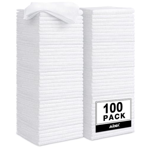 AIDEA Microfiber Cleaning Cloth White 100PK, Microfiber Towels for Cars, Shop Towels Cleaning Rags, Lint-Free Wash Cloths for House, Kitchen, Cleaning Supplies 11.5"×11.5" - color: White