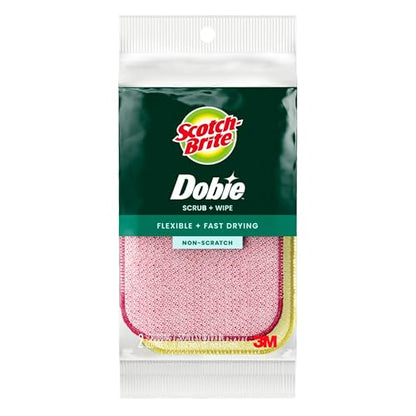 Scotch-Brite Dobie Scrub & Wipe Cloths, Sponge Cloths for Cleaning Kitchen, Bathroom, and Household, Dobie Scrub and Wipe Cloth Absorbs and Doesn't Scratch, 2 Cleaning Cloths