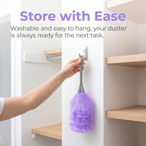 Goaste 12 Pack Microfiber Delicate Duster, 12.8 Inch Fluffy Feather Dusters with Plastic Handle, 2 Colors Electrostatic & Washable Cleaning Tool for TV Screen, Car, Laptop, Keyboard (Purple & Gray)