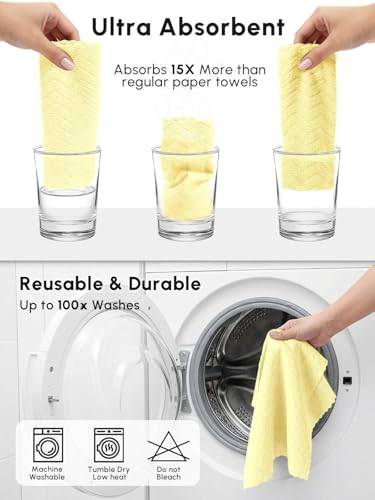 Microfiber Cleaning Cloths Roll, 75 Pack Tear Away Microfiber Towels Roll, 12" x 12" Lint Free Rags, Reusable Cleaning Cloths, Washable, Scratch Free,Ultra Absorbent Dish Rags(Yellow Ripple) - color: Yellow Ripple, size: 75 pack