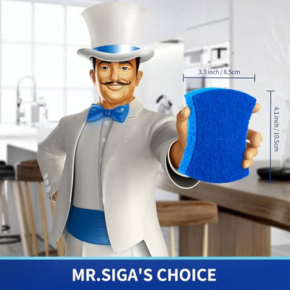 MR.SIGA Non-Scratch Cellulose Scrub Sponge, Dual-Sided Dishwashing Sponge for Kitchen, 12 Pack - color: Royal Blue, Light Blue