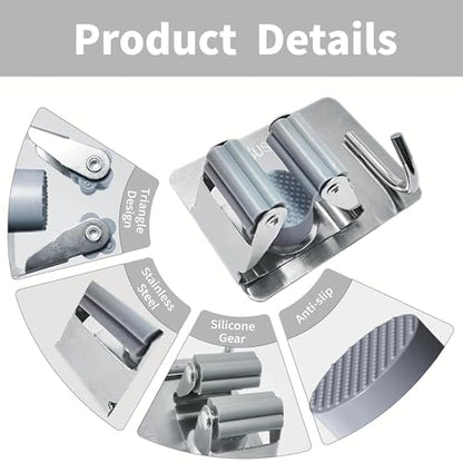 5 Pack Mop and Broom Holder Wall Mount, Silver Stainless Steel Mop and Broom Hanger with Hooks, Mop Broom Organizer for Closet Laundry Garage Garden Tool Organizer (Silver) - color: Silver