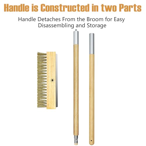 LRUI Pizza Oven Brush with Scraper,41-Inch Long Wood Handle Brass Bristles,Outdoor Pizza Oven Brush. - size: 41 inch