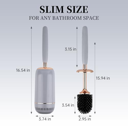 Toilet Brush and Holder Set, Toilet Bowl Brush with Long Handle, High-End Modern Silicone Toilet Brush Set, Non-Scratch Hygienic(Matte Black + Gold, A),Father's Day - color: Matte Black + Gold