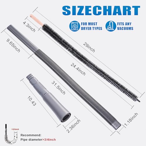 3 Pieces Dryer Vent Cleaner Kit: Vacuum Hose With Brush & Gloves Fits for Vacuums Cleaner, Refrigerator Condenser Coils, Tight Spaces Behind Appliances, Deep Cleaning Tools for Clogged Ducts-Gray - color: Gray(Complete Kit)