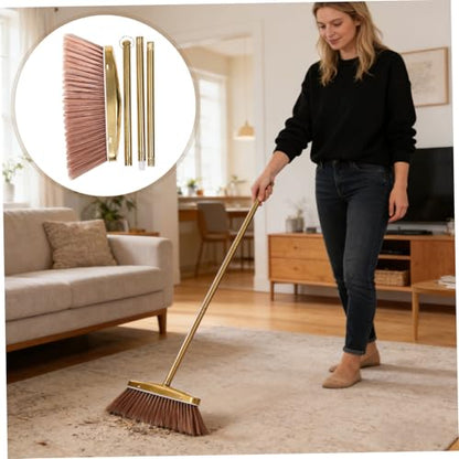 MAGICLULU Golden Stainless Steel Dust Broom Weather Resistant and Moistureproof Material with Detachable Handle Sturdy Hardwood Floor Sweeper for Indoor and Yard Floor Cleaning for House