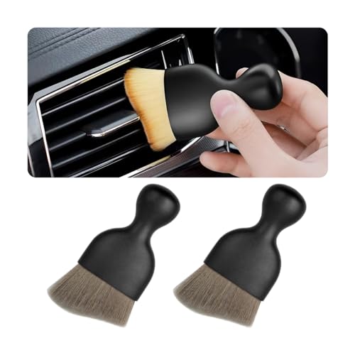 Blilo 2PCS Car Interior Detailing Brush with Dust Cover, Auto Soft Hair Cleaning Brushes, Scratch Free Curved Dirt Collectors, for Vehicle Dashboard Air Conditioner Vents Leather Computer (Grey/2PCS) - color: Gray, size: 2PCS