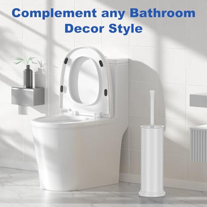 Toilet Brush and Holder Set：304 Stainless Steel Heavy Duty Toilet Bowl Brush，Removable Inner Bowl and Splash Protection，Bathroom Toilet Brush-Dense Bristles for Through Cleaning - color: White