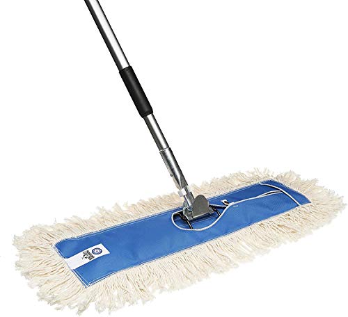 Nine Forty 48" Premium Cotton Dust Mop Kit - Heavy Duty Mop Head with Handle for Industrial, Commercial, and Residential Cleaning - Dry Floor Duster for Hardwood Surfaces - White - color: Aluminum Handle, size: 48" X 5"
