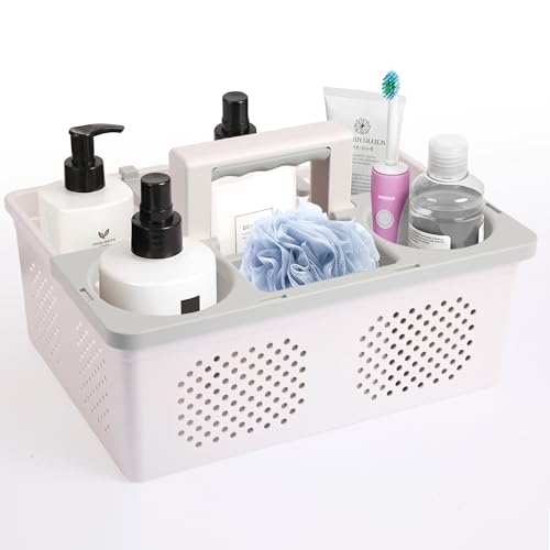 KMV Portable Shower Caddy Dorm: Features handles and adjustable compartments，Ventilation and Drainage Hole Design Cleaning Basket，ideal for toiletries， Essential for college dorms-white - color: White