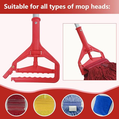 Mop Handle Commercial Heavy Duty Commercial Mop Handle Mop Pole & Mop Stick Replacement Aluminum Industrial Mop Handle with Threaded Clamping Device, Suitable for Cotton & Fiber Mop Heads - color: Red