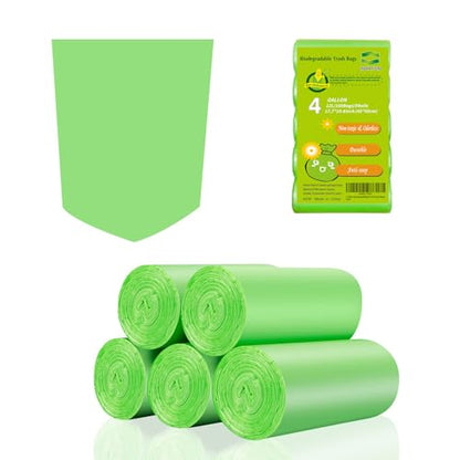 4 Gallon Biodegradable Compostable Small-Trash-Bags - Green Small Garbage Bags For Bathroom Can 100 Count Unscented Little Waste Basket Kitchen Office Car Tiny Liners Bulk Strong Thick Inwaysin - style: 4Gal-Green100