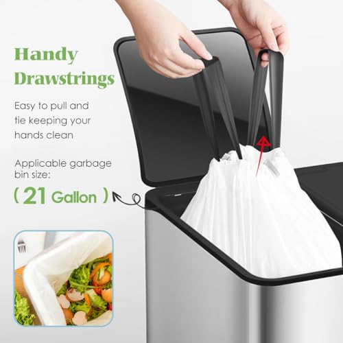 21 Gallon 120 Counts Strong Drawstring Trash Bags Garbage Bags by Teivio, Bathroom Trash Can Bin Liners, Plastic Bags for home office kitchen, White - style: 120-21Gallon-White