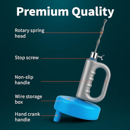 50 FT Drain Snake Hair Drain Clog Remover, Manual Or Powered, Plumbing Snake With Drill Adapte,Unclog Sink Drain Tool, Drain Auger for Toilet、Shower、Kitchen、Sink, No Auto Retract Or Feed, Blue - color: Blue