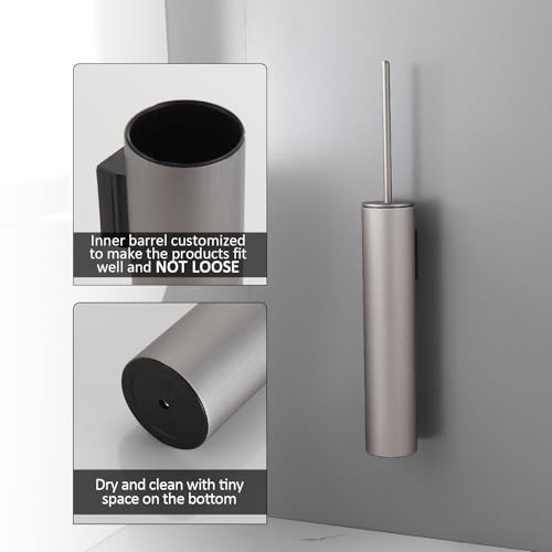 BGL Toilet Brush and Holder Set Brushed Nickel Wall Mounted for Bathroom Round Design - color: Brushed Nickel-wall Mount