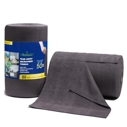 Greenfound Microfiber Cleaning Cloth Roll -80 Pack, 11.5x11.5, Tear Away Towels, Reusable and Washable Rags, Grey - color: Grey