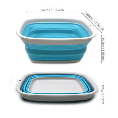 SAMMART 9.45L (2.5 Gallon) Collapsible Tub - Foldable Dish Tub - Portable Washing Basin - Space Saving Plastic Washtub (Bright Blue, M) - color: Bright Blue, size: Medium