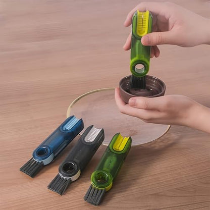 3-in-1 Lid Gap Cleaning Brush Multi-Functional Tool with Silicone Cup Holder Brush for Travel Mugs, Bottle Lids, Cups, Blue - color: Blue