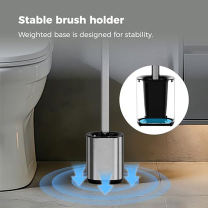 Sineng Silicone Toilet Brush and Holder Set, 2Pack Stainless Steel Toilet Cleaning Brush, One-Piece Long Handle, Flexible Compact Modern RV Toilet Bowl Brush for Bathroom - color: Stainless Steel